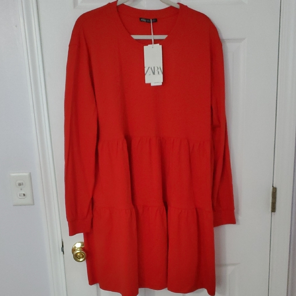 NWT Zara Red Long Sleeve Midi Dress (XL)